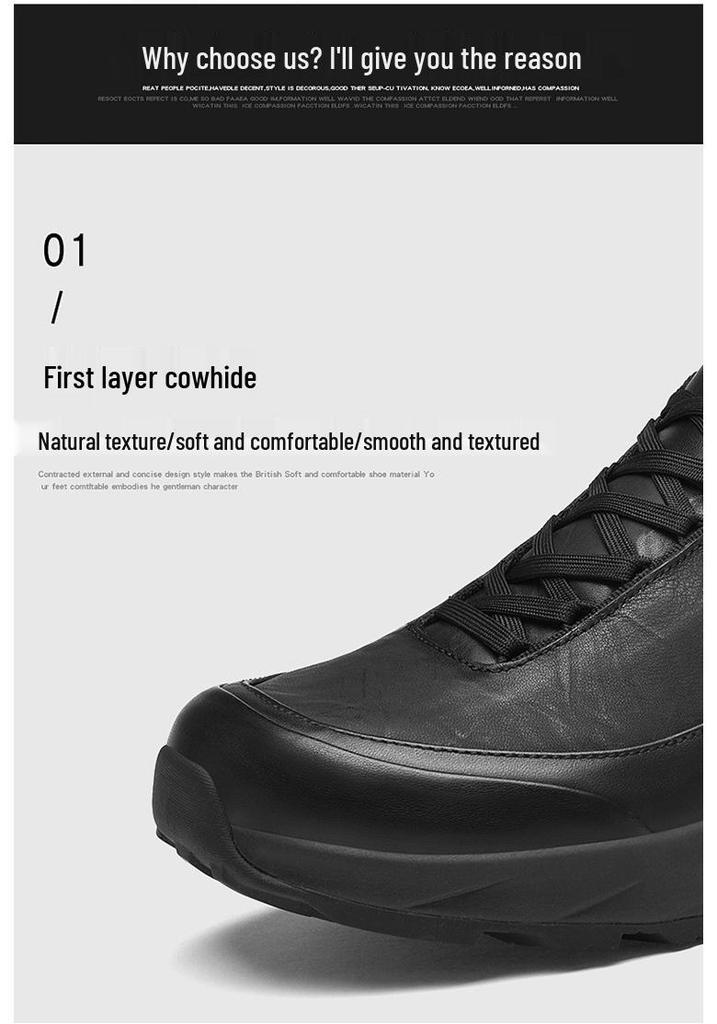 Men's Genuine Leather Low-Top Hiking Shoes - Spring/Autumn, Large Size Casual Sports Sneakers