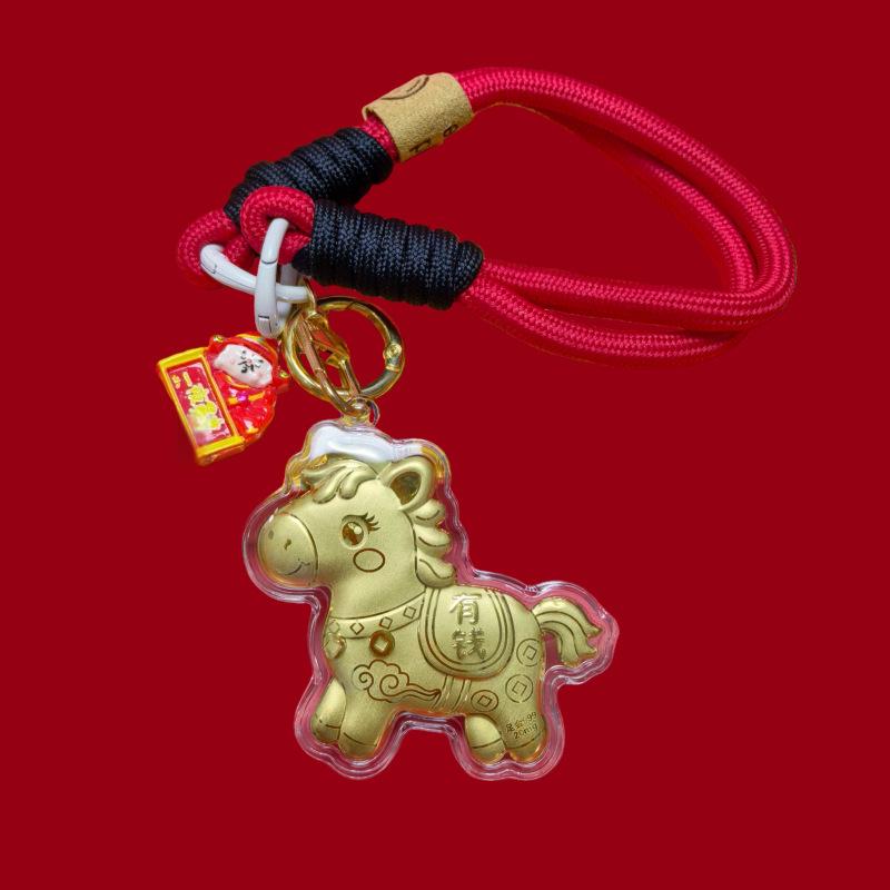 999 Pure Gold Year of the Horse Keychain Bag Charm & Mobile Phone Lanyard - Perfect Birthday Gift