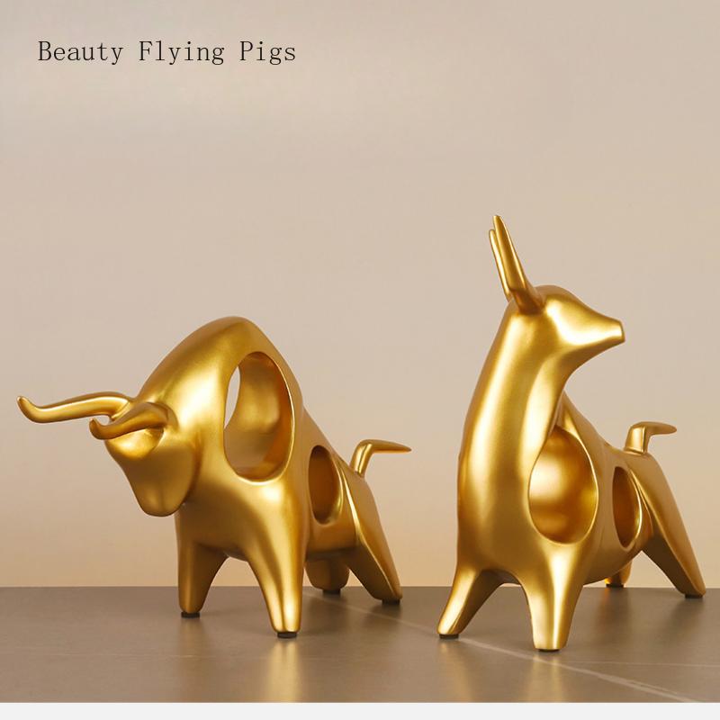 1 Pair of Resin Taurus Ornaments Creative Light Luxury Home Living Room Wine Cabinet Animal Decoration Crafts