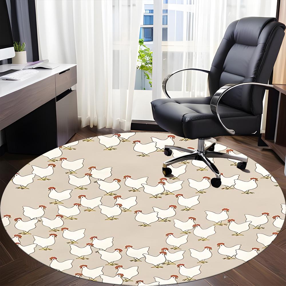1pc Chicken Pattern Office Round Rug, Non-slip, Soft and Durable Office Rug for Interior Decoration, Perfect for Office, Beautiful Decoration Yy260323