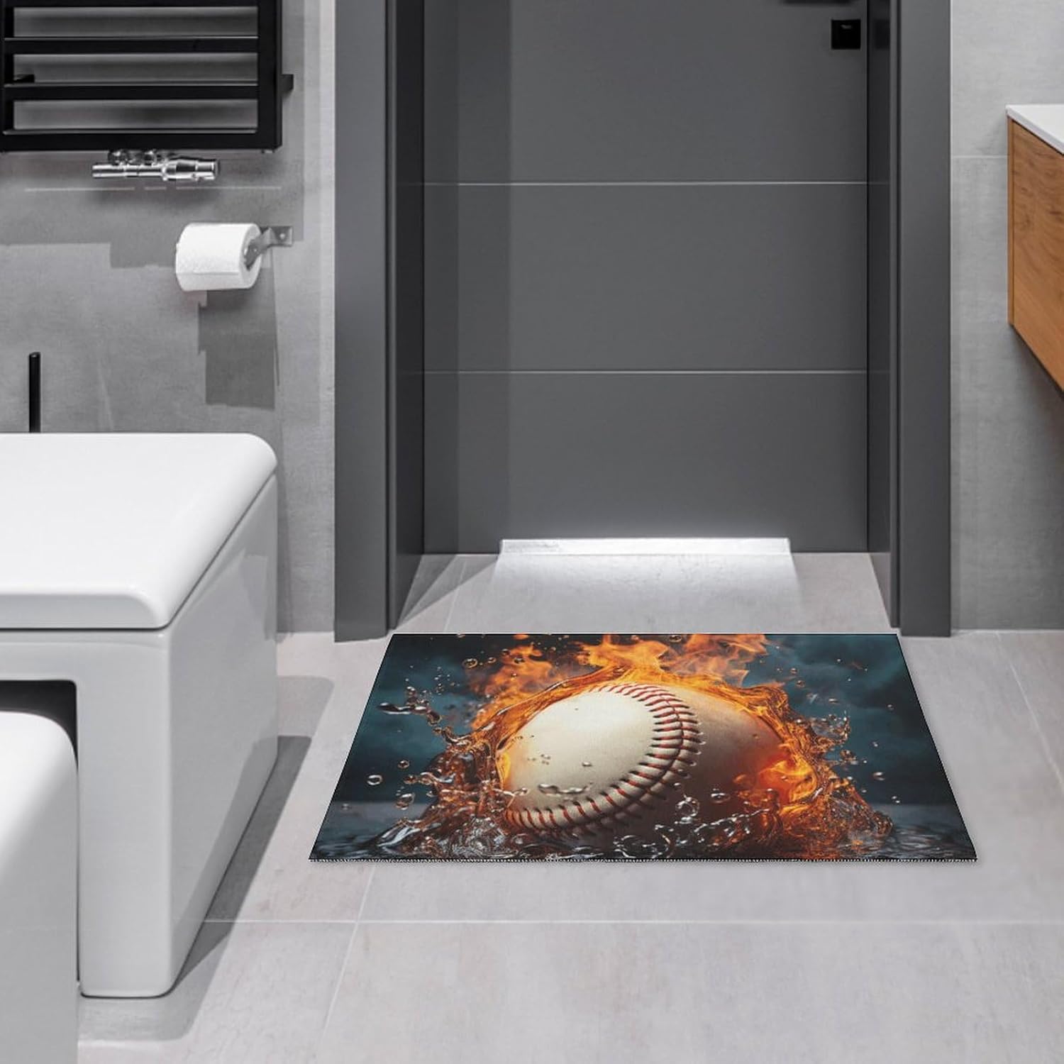 

Crystal velvet carpetFire Water Baseball Ball Area Rug for Living Room Non Slip Furry Carpet Indoor Machine Washable Rug 60x90cm
