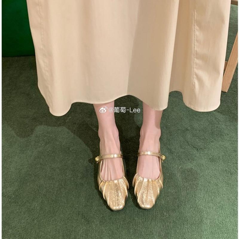 ~ Southern French lovers~ Temperament small square head folds word with shallow mouth Mary Jane shoes women