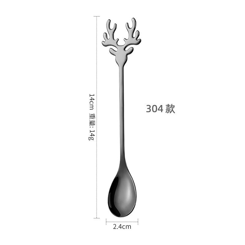 1pc 304 Stainless Steel Cartoon Christmas Elk Spoon Cute Deer Head Mini Ice Cream Spoons Coffee Dessert Stirring Spoon Tableware