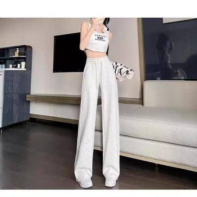 Graue Jogginghose für Damen im Frühling und Herbst Neue hochtaillierte Straight-Leg-Jogginghose Lässige kleine Bananen-Weitbeinhose