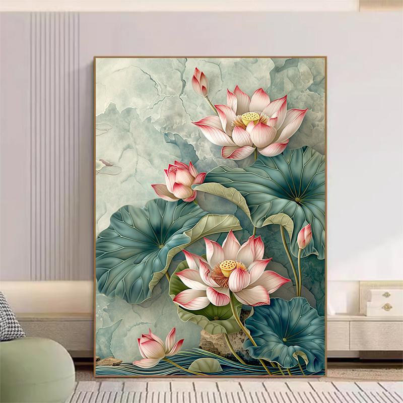 5d DIY Diamond Painting Cross Stitch Lotus Diamond Embroidery Mosaic Flowers Full Round Drill Home Decor