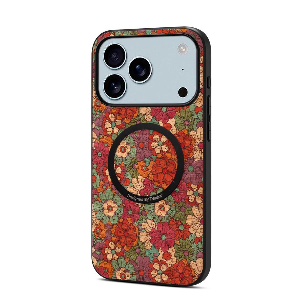 Denior Flower Leather Magnetic Case for iPhone Air, 16/15 Plus, 17 Pro