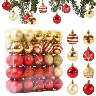 50 Pcs Mini Red Christmas Balls Ornaments Set Shatterproof Lightweight Glitter Hanging Balls Xmas Pendant Decoration