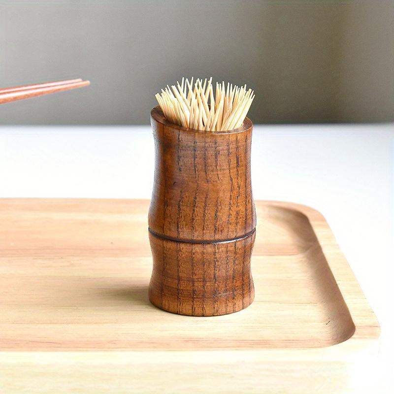1PC Creative Bamboo Tube Shape Toothpick Holder Personality Household Solid Wood Toothpick Tank Living Kitchen Simple Portable Toothpick Box Floss Box