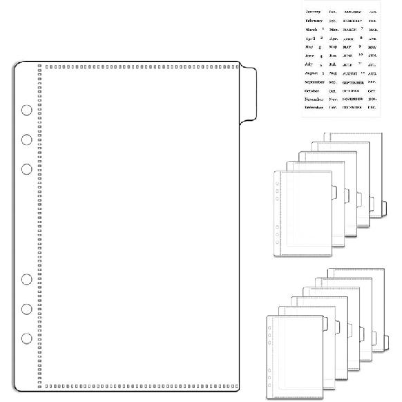 NatSumeBasics 12 A5 Binder Pocket Dividers with Tabs Zipless 5" x 8" Clear Cash Stuffing Envelopes Planner erts for 6 Ring Budgeting Accessories (12