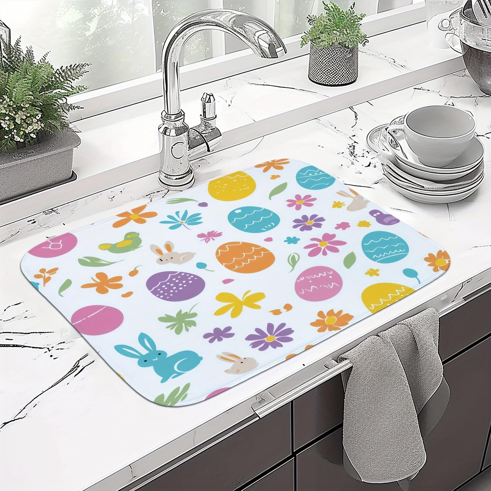 

1 шт. резиновый коврик для сушки с пасхальными разноцветными яйцами для кофейни, ресторана, кухни, ковер, подставка для посуды, прочный диатомовый коврик для стола, коврик для домашних животных, кофейная посуда 40cm*50cm