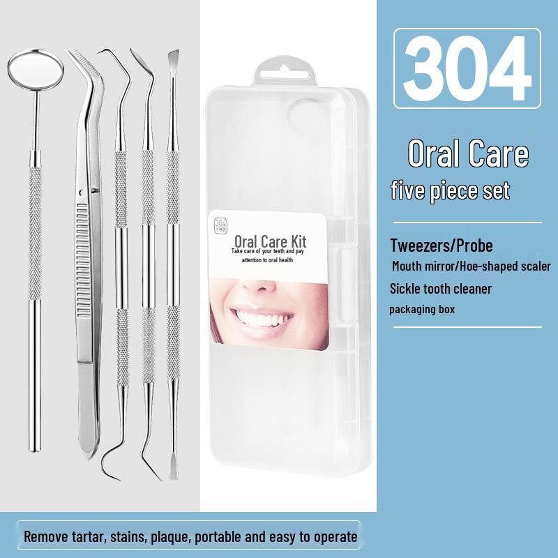 Dental Oral Care Tool Set: Stainless Steel Mouth Mirror, Probe, Tartar Remover, Toothpick