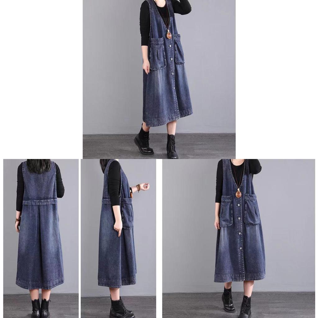 Casual Denim Jacket Dress With Large Pockets For Spring Fashion Enthusiasts
