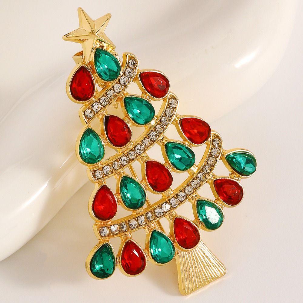 Full Rhinestones Christmas Tree Brooch Enamel Christmas Crystal Pins New Year Gift