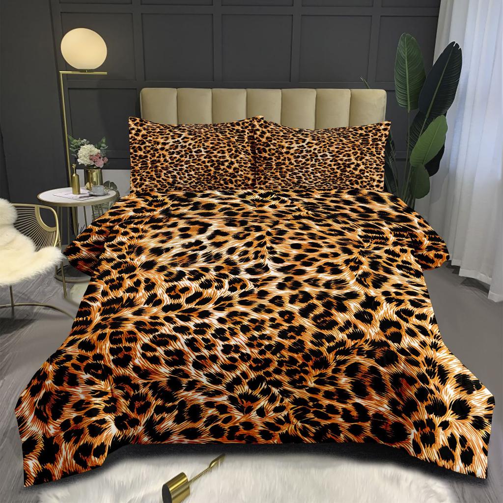 Colorful Leopard Print Digital Printing Three-piece Fat Quilt Set