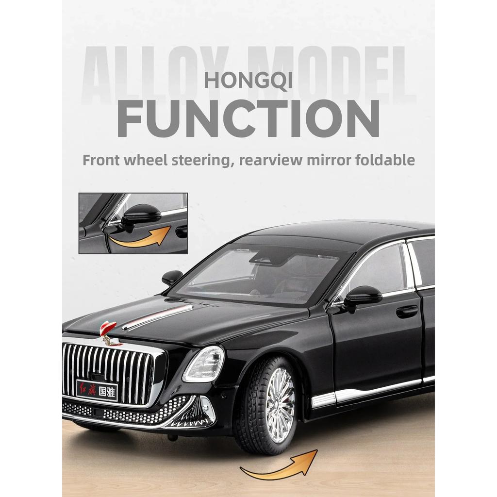 1/24 Hongqi Golden Sunflower Guoya Ornament Pull Back Car Toy Simulation Alloy Car Model