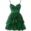 Dress Thin Shoulder Strap Tulle Layered Alumni Dress Short Shiny Lace Corset Layered Formal Party