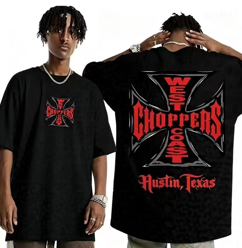 T-shirt Unisex West Coast Choppers con Stampa Croce Nuova Cotone Traspirante Comfort Oversize Hip Hop Motocicletta Manica Corta