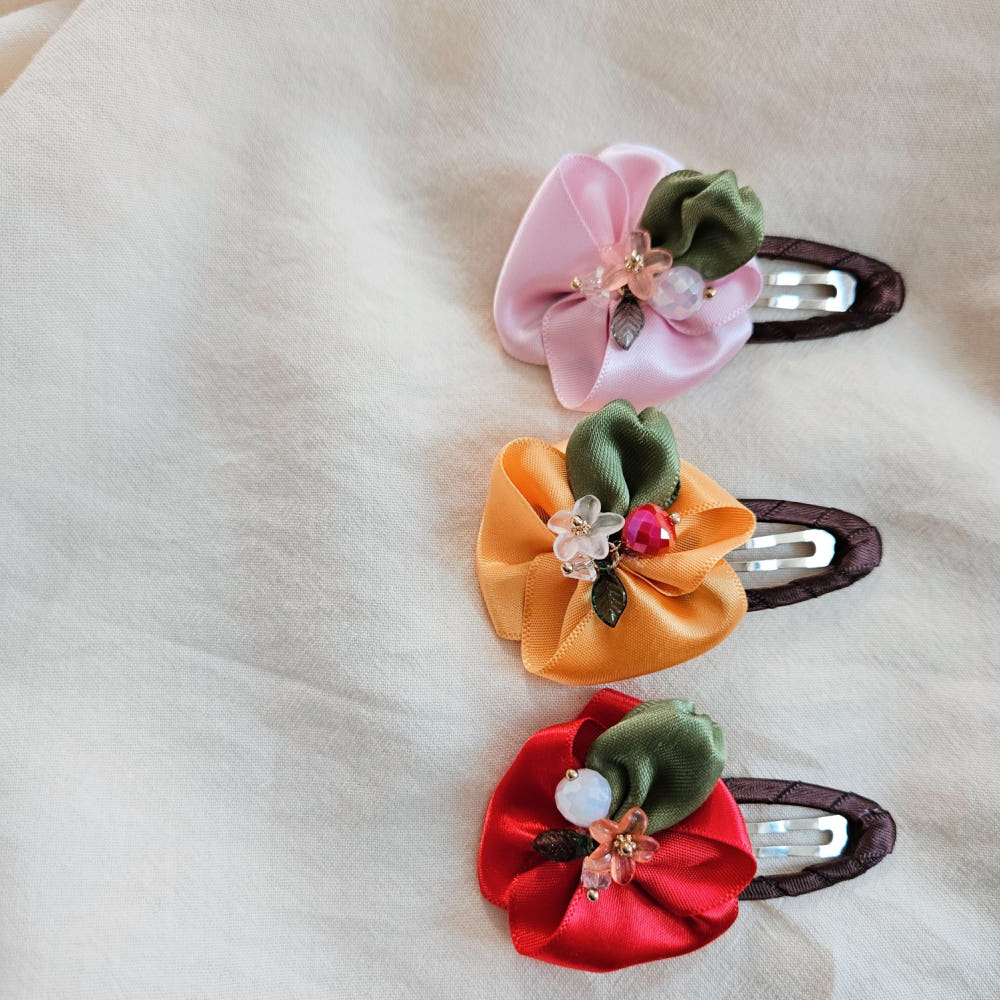 Korean Traditional Hanbok Flower Persimmon Kids Snap Hair Clip Accessories