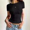 Women Cropped Slim Fit Solid Crew Neck Short Sleeve T Shirt