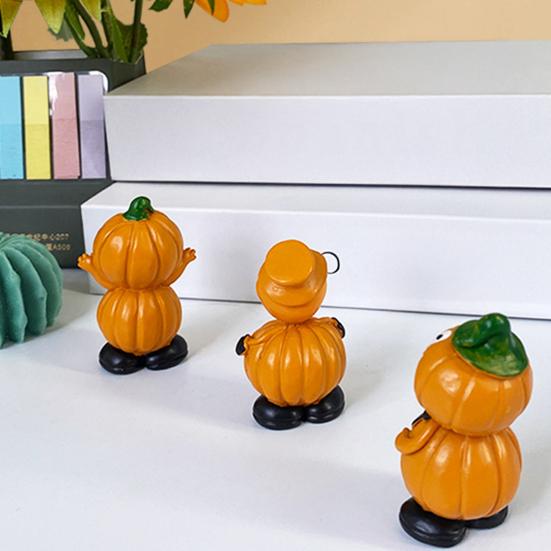Halloween Cartoon Pumpkin Figurine Creepy Pumpkin Man Resin Statue Sculpture Holiday Party Desktop Decoration Ornament