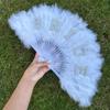 Bridal Accessories, Pearls, English Letters, Bride,White, Feather Folding Fan, Bachelor Party, Bride's Wedding Gift