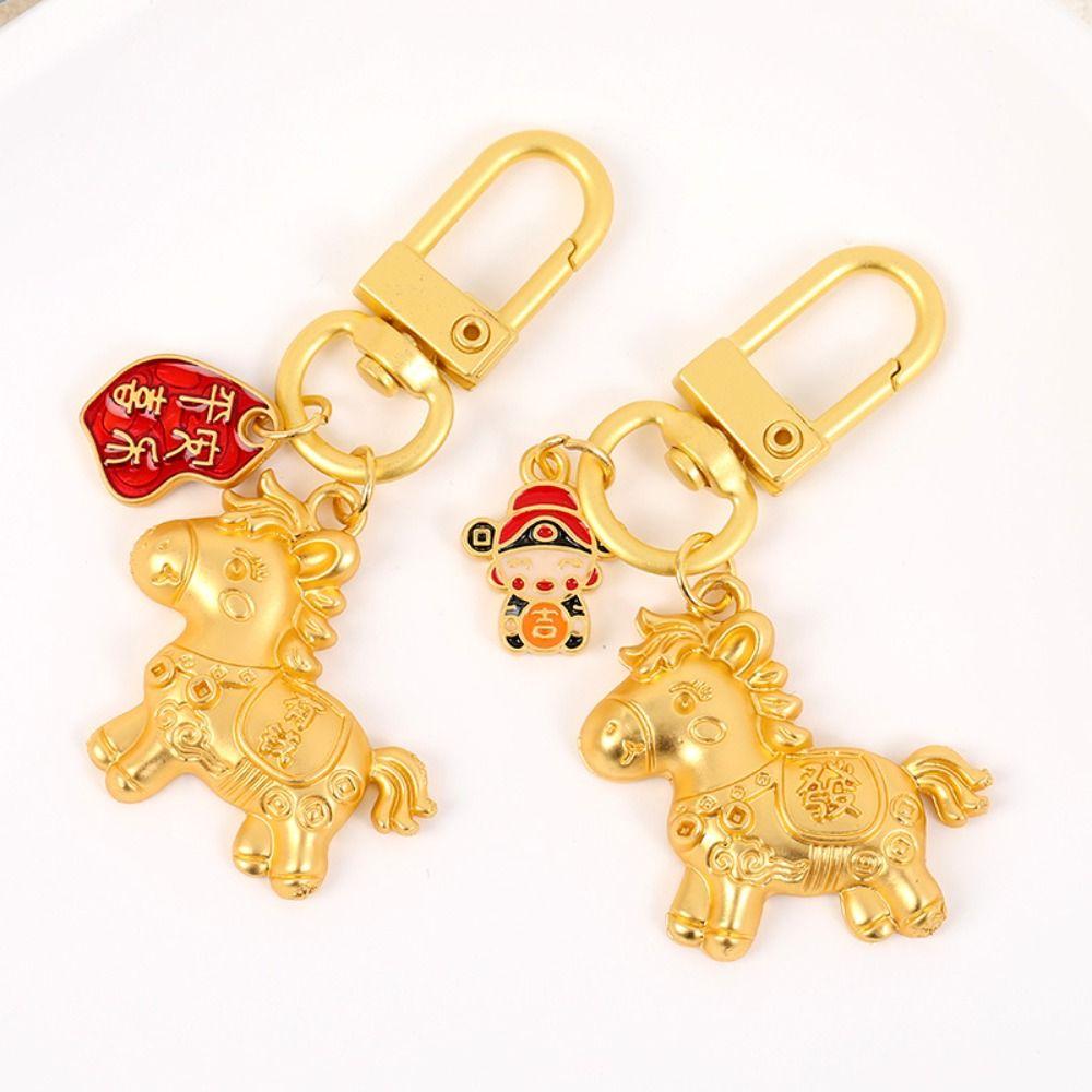 Chinese Style Horse Key Ring Gold Zodiac Pony Bag Pendant Retro Gold Pony Keychain  Birthday Gift