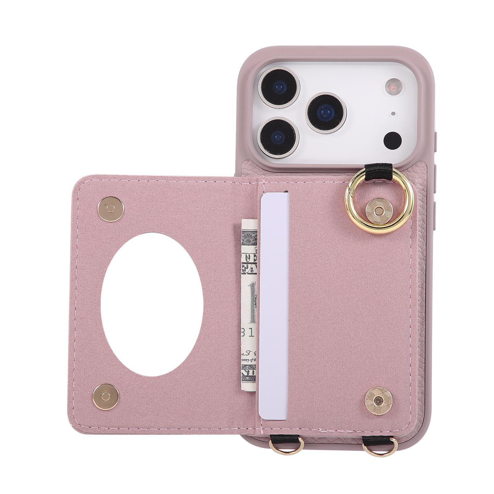 

Кожаный чехол-кардхолдер для iPhone 17/Pro Max с узором «Личи» и клеткой iPhone 17 (with long lanyard) светло-фиолетовый