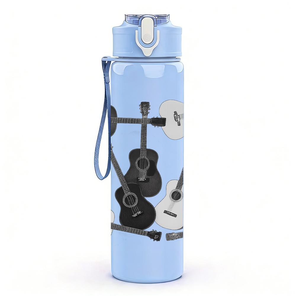 1PC Multiple Grey Violin Layout 750ml Color Plastic Sports Water Bottle Leakproof Flip Straw Lid For Sports Office Home Use