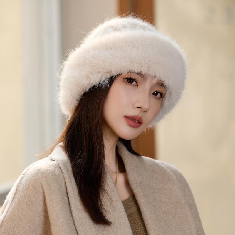 

Осень и Зима Женская Жаккардовая Шапка-Горшок с Бантом Плюшевая Вязаная Уличная Ветрозащитная Теплая Защищающая от Холода Шапка с Отворотом Утолщенная One Size бежевый