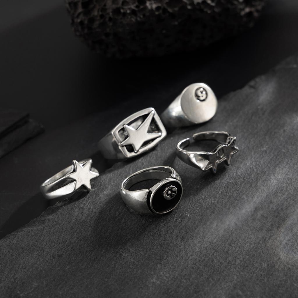 European and American fashion personality five-pointed star ring set men's hip-hop niche ring men's jewelry