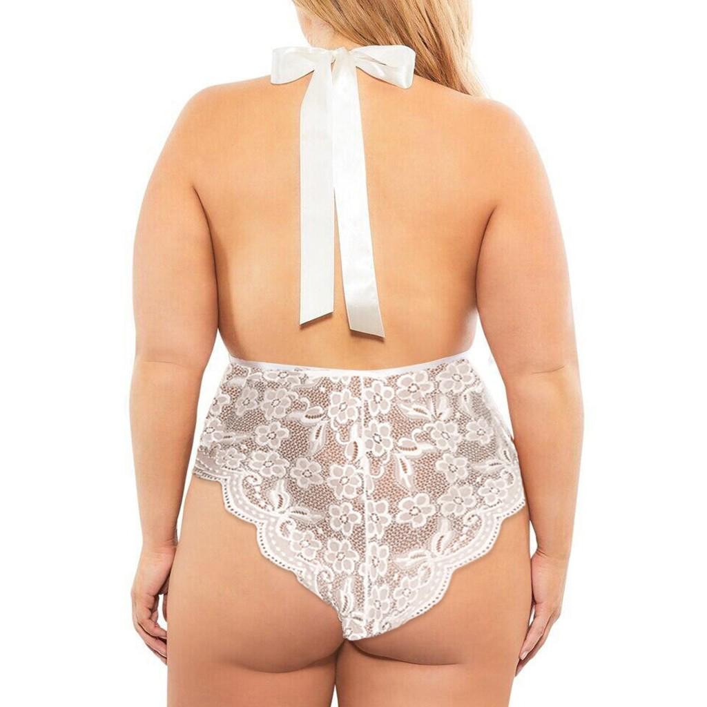 Women Lace Deep V-Neck Teddy Bodysuit  Backless Jumpsuit Sexy Lingerie
