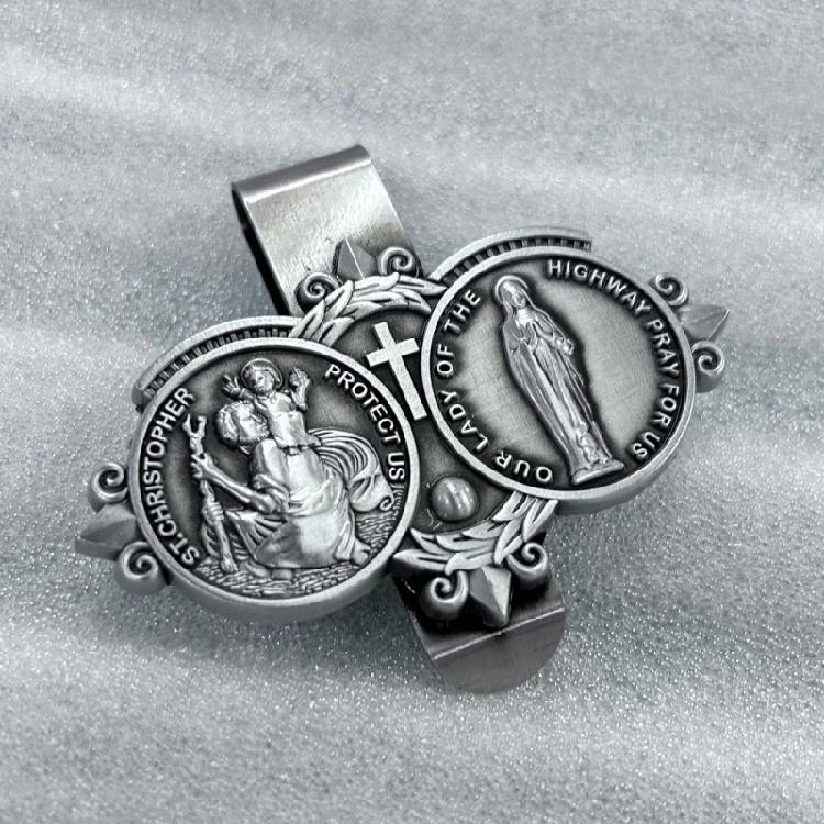 Catholic Enamel Pin Button Badge Christian Saint Car Visor Clip Medals Pin for Safe Journey Travel Blessing