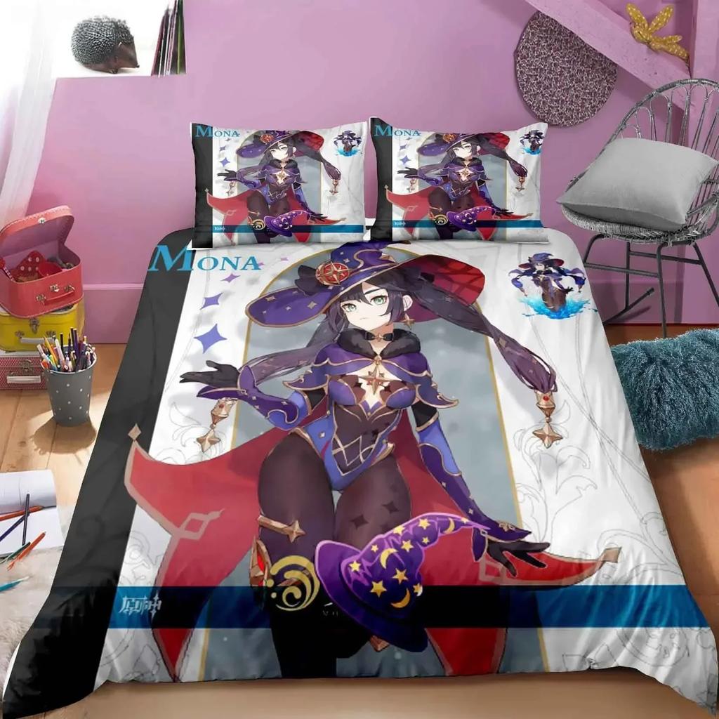 New Anime Genshin Impact 3D Bedding Set Duvet Cover Sheet Printed Bed Set Pillowcase Bed Full Queen King Size Comforter Bedroom