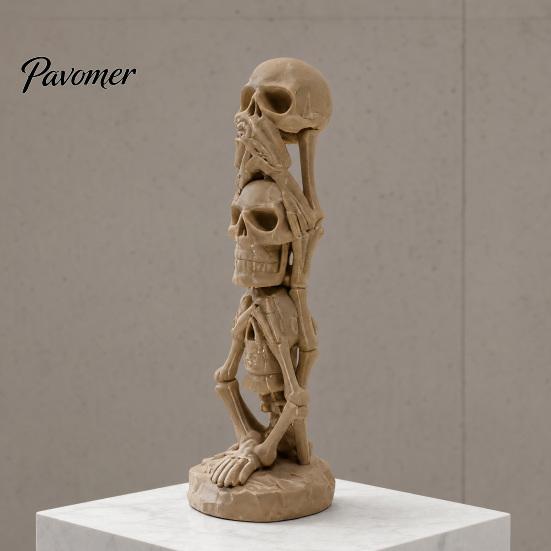 Horror Skull Decoration 3D Printed Stacking Figurine, Gothic No Speak Hear See Artistic Statue, Halloween Party for Home Office Durable Sculpture
