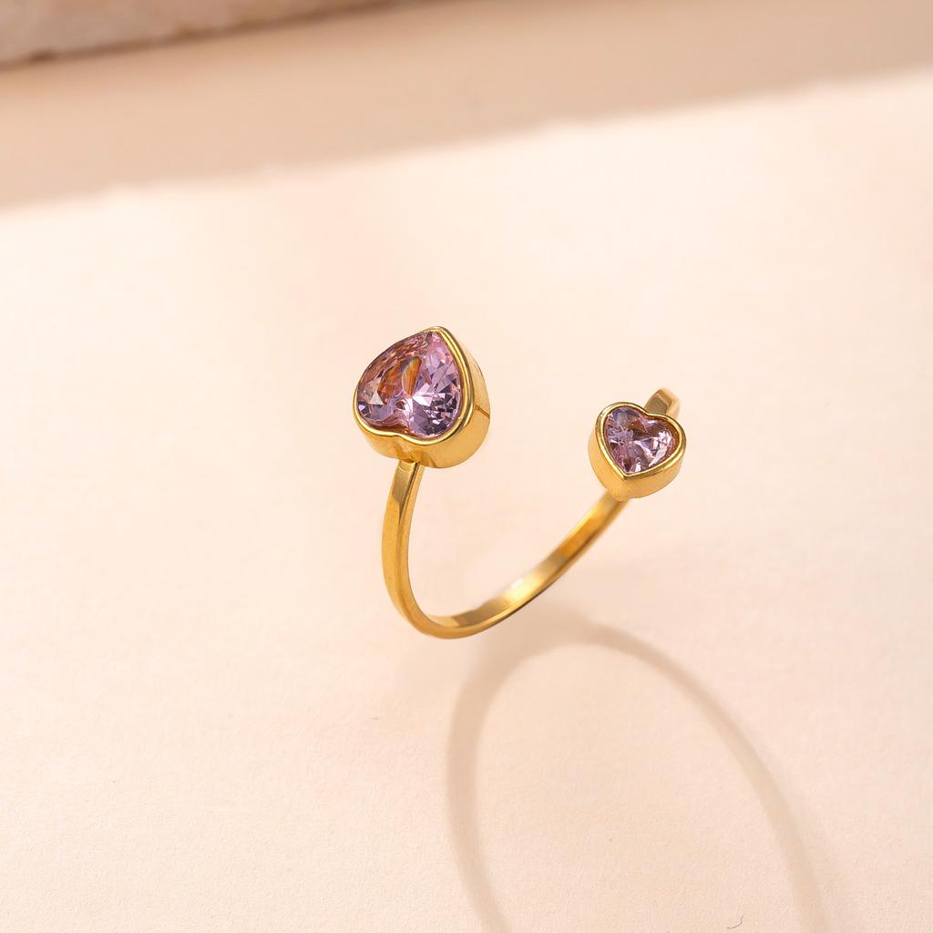 Skyrim Zircon Heart Ring Stainless Steel Gold Color Open Rings Fashion Aesthetic Wedding Zircon Gift Wholesale