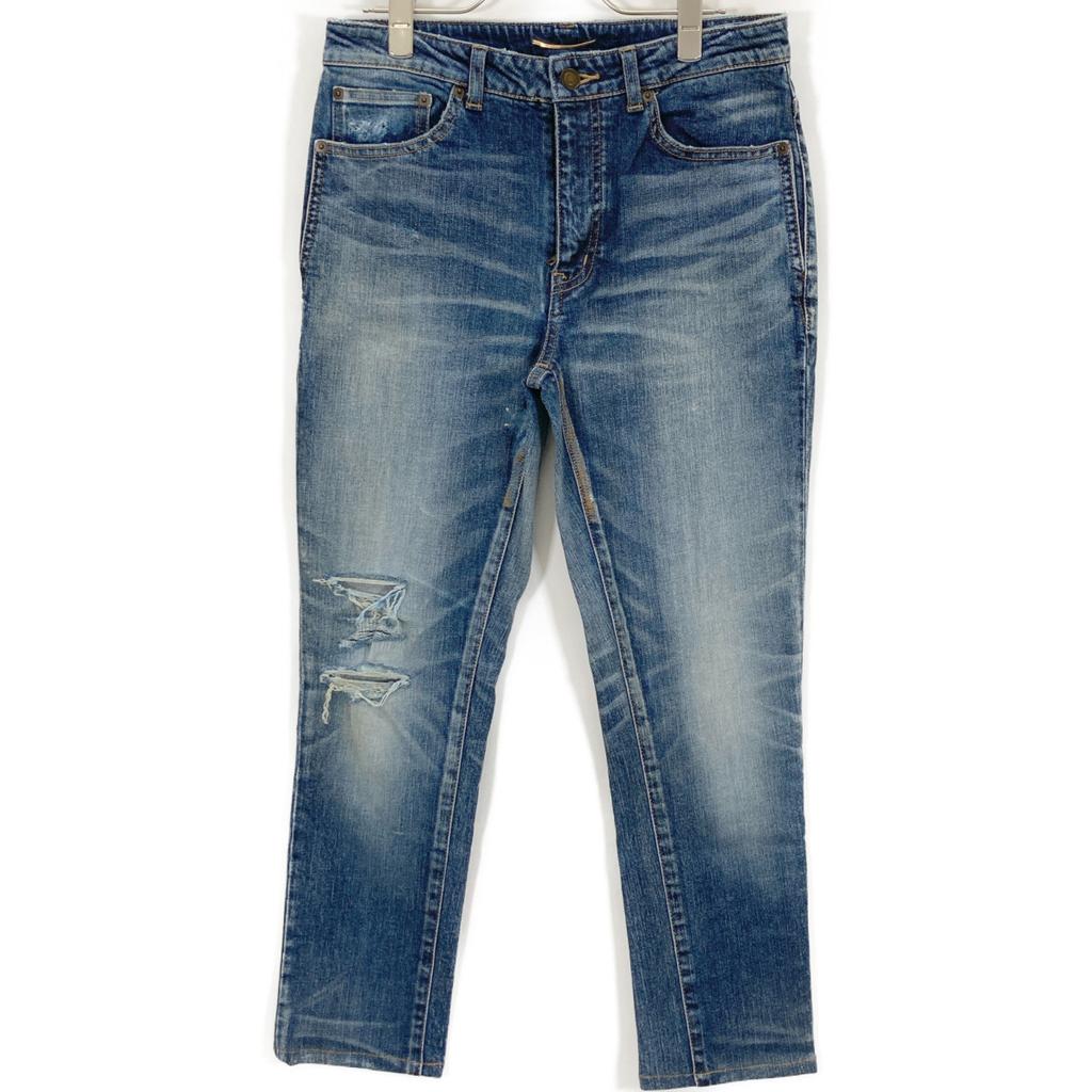 Saint Laurent Paris 527494 18 Years Old Indigo Crushed Denim Pants Bottoms 30 IndigoUsed