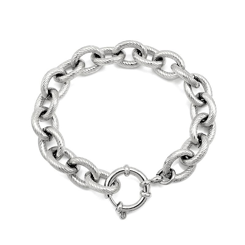 

Simple Oval Link Stainless Steel Bracelet Round Spring Lock Clasp for DIY Charms Twist Wrist Chain Waterproof Jewelry