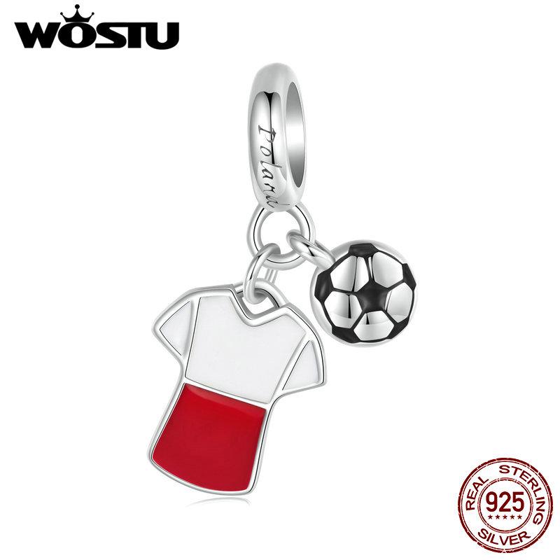 WOSTU 2024 925 Sterling Silver Football Love Sport Charm Beads Fit Women Bracelet & Necklaces Jewelry Soccer Beads