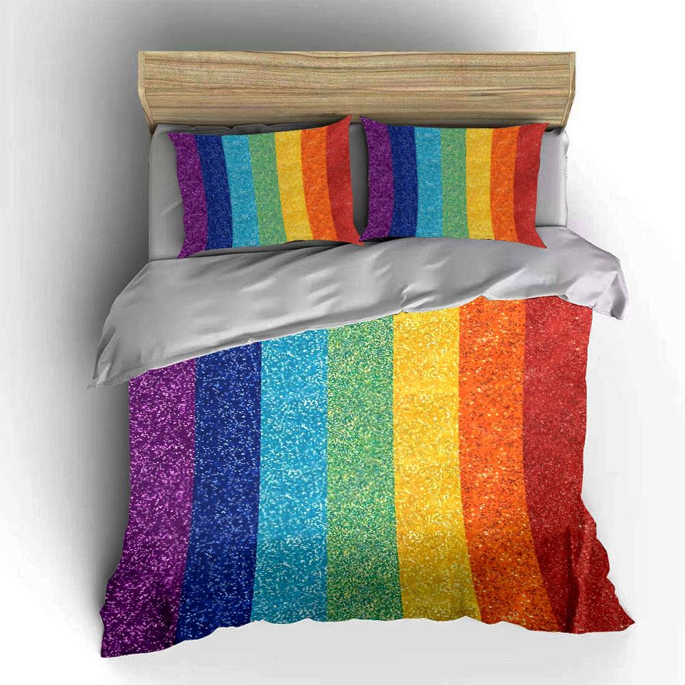 Regenbogen Glitzer Bettwäsche Set Bettwäsche Bettbezug Set Bettbezug Kissenbezüge (1 * Bettbezug 2 * Kissenbezüge, ohne Bettdecke)