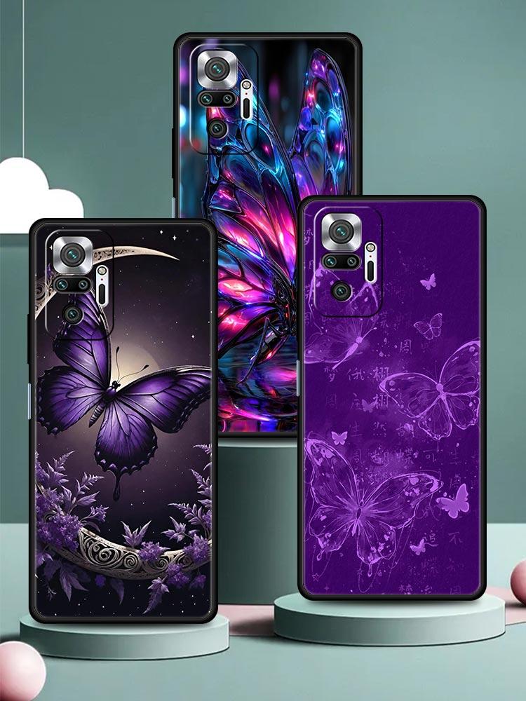 Art Purple Butterfly Phone Case Cover for Redmi 14C 10C Note 15 14 13 12 10 11 K40 Pro Plus 5G Shockproof Soft TPU Shell Fundas