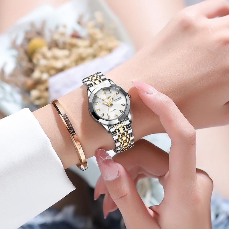 POEDAGAR Luxury Ladies Wristwatch Luminous Waterproof Date Week Woman Dress Watches Stainless Steel Watch Quartz Clock+Box