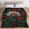 Red and White Rose Theme Pattern Flannel Printed Blanket Suitable for All Seasons Suitable for Living Room Office Sofa Travel