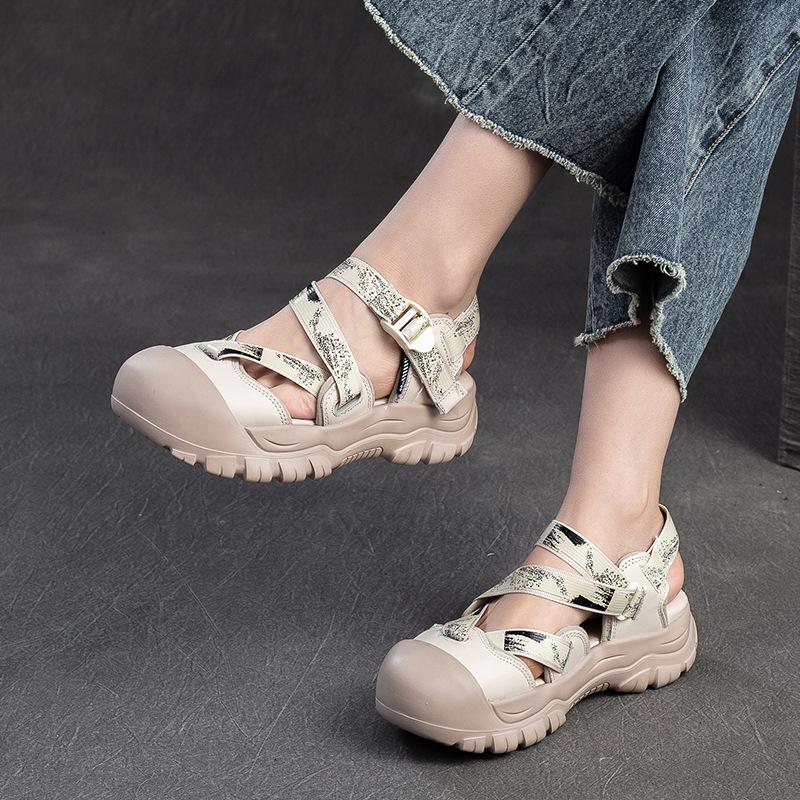 GKTINOO 2025 Summer Shoes Women Thick Soled Sandals Gladiator Hook&Loop Genuine Leather Sneakers Casual Platform Sandals Ladies