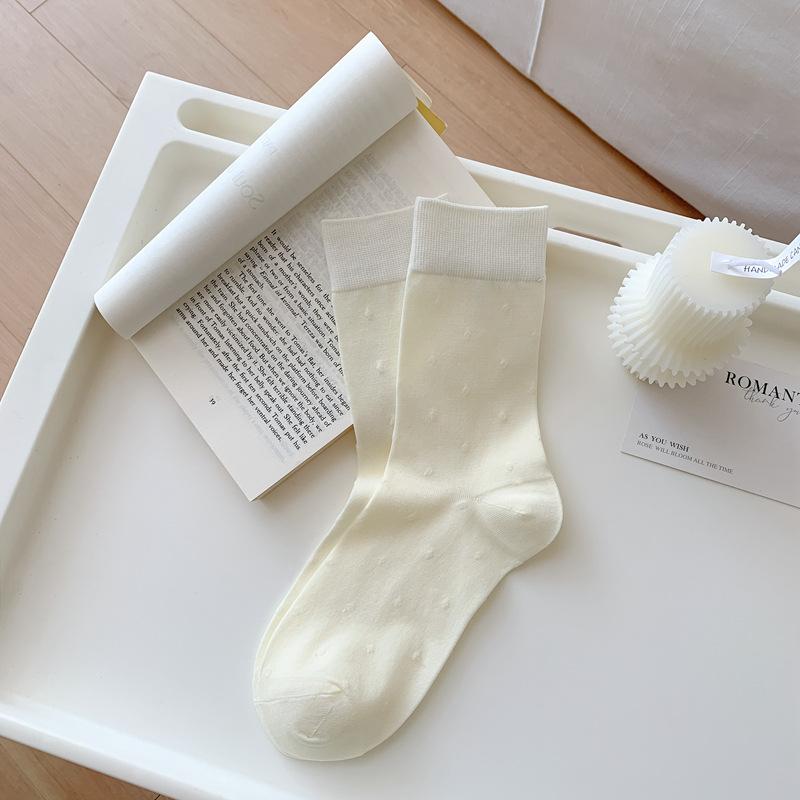 

5pair 25 Spring And Summer Black And White Socks For Women, Small Fragrant Wind Polka Dots, Medium Tube Stacking Socks Jk Japanese College Wind Cotton One size fits all белый
