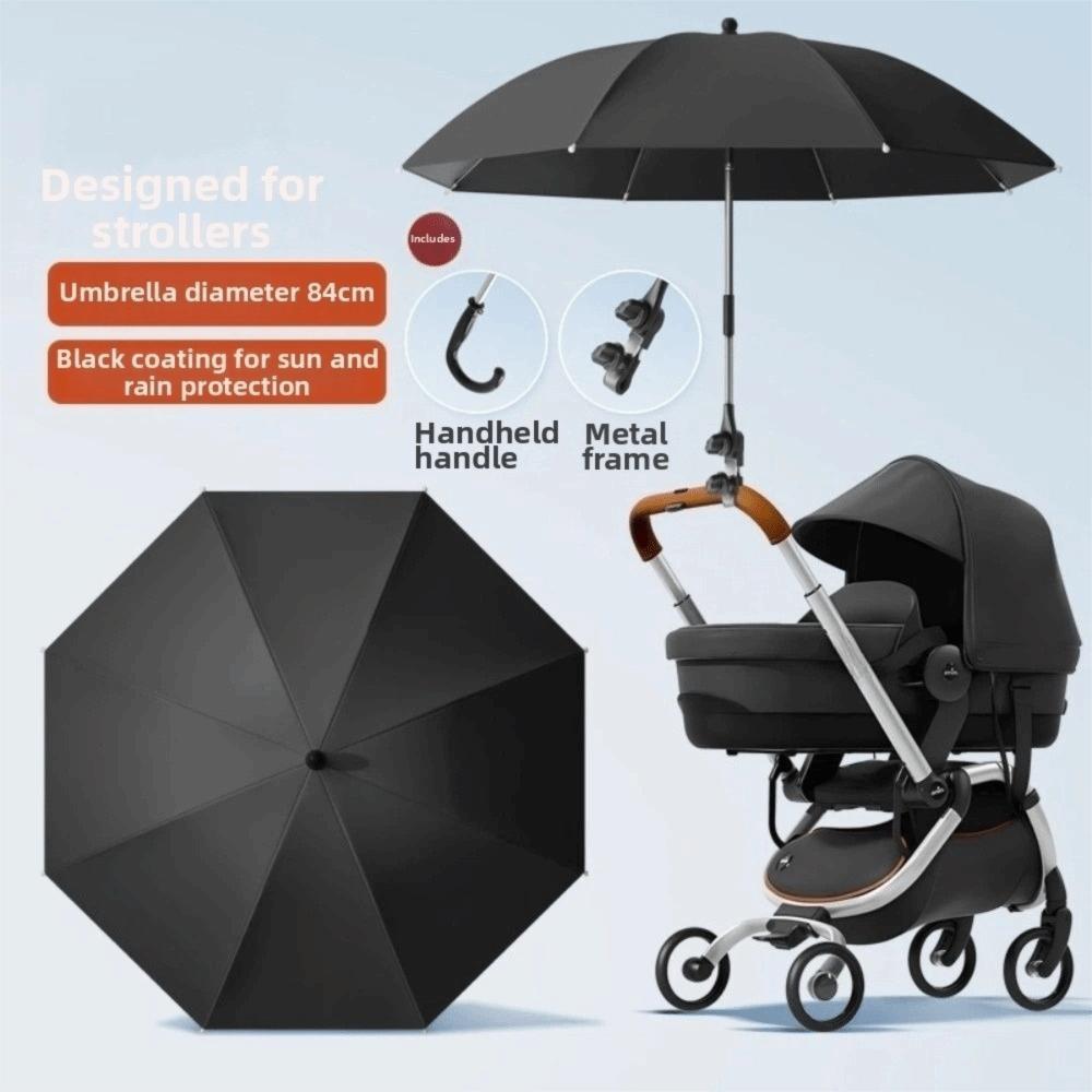 with Clamp UV Protection Umbrella Adjustable Baby Stroller Umbrella Sun Protection 84CM Black