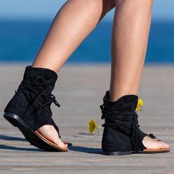 Women's Fashion Bohemian Sandals Flat Sandals Tassels Casual Summer Shoes Plus Size 35-43