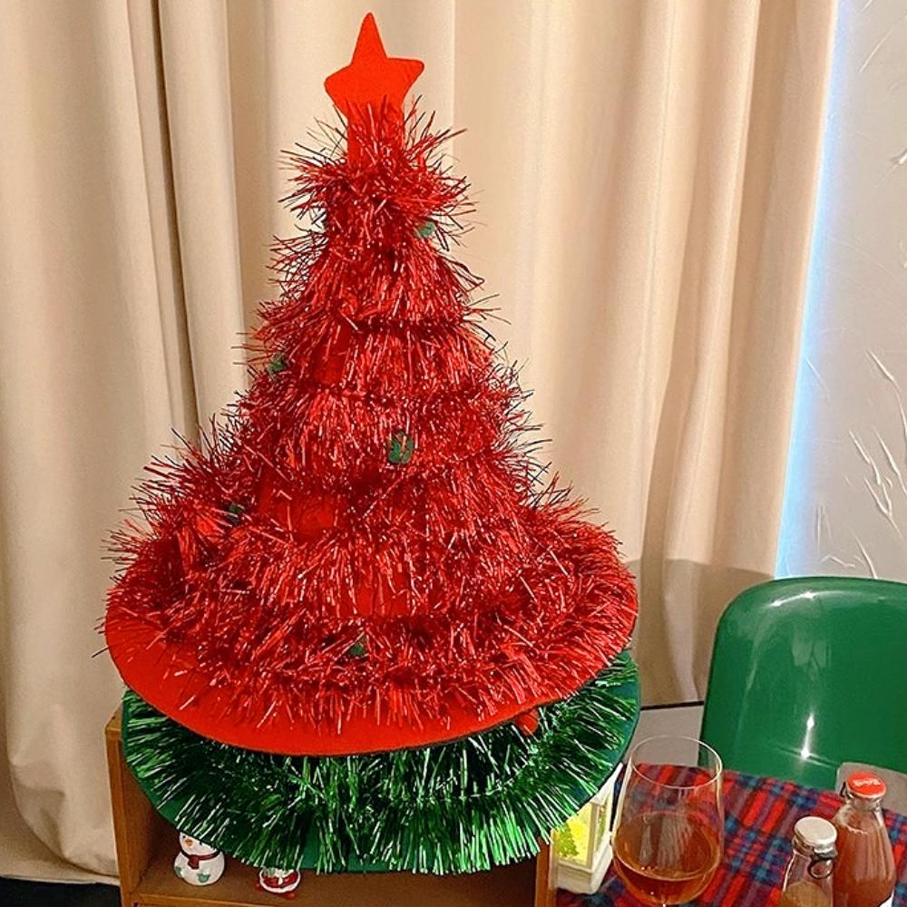 Festive Christmas Tree-Shaped Hat | Non-Woven Fabric & Rain Silk Material | Lightweight Easy to Hang, Reusable for Holiday Decor