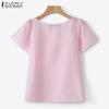 ZANZEA Women Casual Round Neck Short Sleeve Stripe Ruffles Blouse