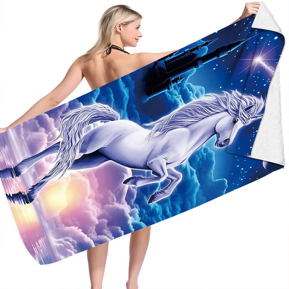 Cute Unicorn Series digital-printed polyester Superfine fiber double-sided fleece Beach vacation bath towel, beach towel