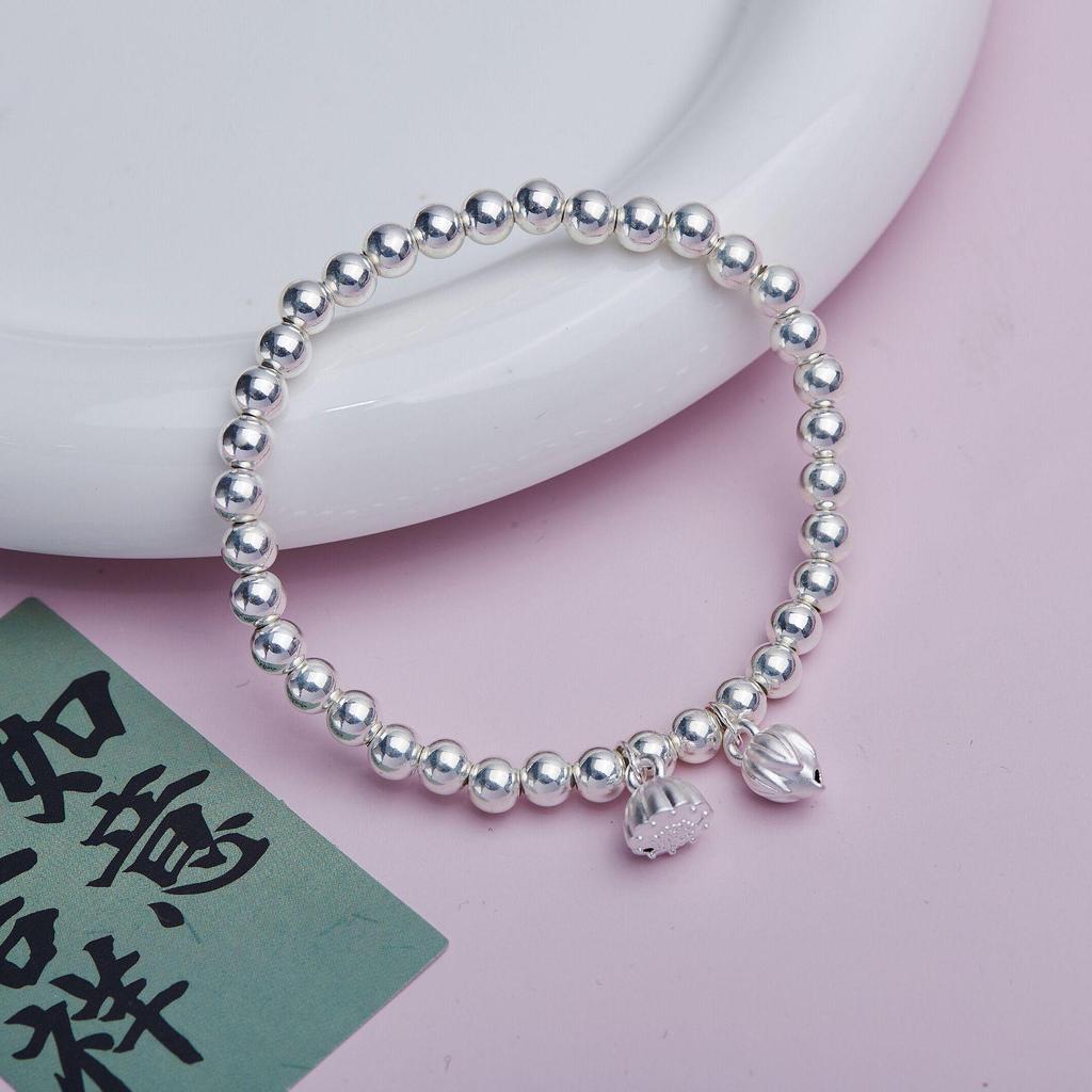 Two Lives Joy Sterling Silver S999 Lotus Pod Bead Bracelet - Pure Silver Women's Fresh Style Accessory